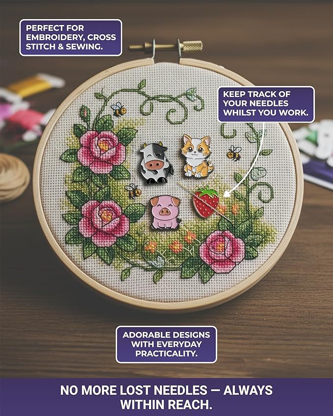 The Quilted Bear Needle Minder - Needle Minder Magnet for Keeping Sewing & Embroidery Needles, Cross Stitch Needles Safe - Stress Free Stitching Cross Stitch Supplies & Embroidery Supplies (Mushroom)