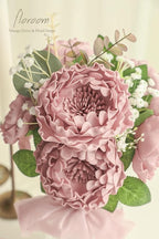 Floroom Artificial Flowers 16pcs 4" Dusty Rose Blooming Peonies Real Looking Foam Fake Peony with Stems for DIY Wedding Bouquets Bridal Shower Centerpieces Floral Arrangements Party Tables Decorations