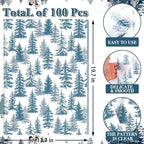 100 Sheets Christmas Tree Tissue Paper, 20x14in Forest Style Wrapping Tissue Watercolor Xmas Tree Art Tissue for Xmas Party Gift Bag Fillers Winter Party Decor (Blue)