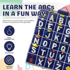 Pockets of Learning ABC Felt Wall Hanging Chart - Early Education Alphabet Fabric Wall Décor for Children's Room | Engaging Educational Learning Art for Kids with Fabric Objects in Pocket (Blue)