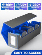 Card Deck Box for MTG with Commander Display, 5 in 1 Card Deck Case Holds 800+ Unsleeved Cards, Strong Magnet Organizer Compatible with Yugioh TCG Sports Cards (Black&Blue)