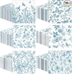 150 Pcs Blue Floral Cocktail Napkins 10 x 10 Inch 6 Styles Assorted Blue Flower Paper Disposable Napkins for Decoupage Home and Kitchen Bridal Baby Shower Tea Party Garden Party Birthday