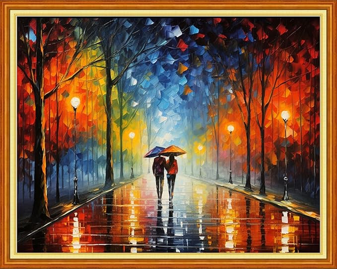 Stamped Cross Stitch Kits - Beach Night Landscape Counted Cross Stitch Kits for Beginners Adults Needlepoint Cross-Stitch Patterns-Couple Stroll 16x20 inchs