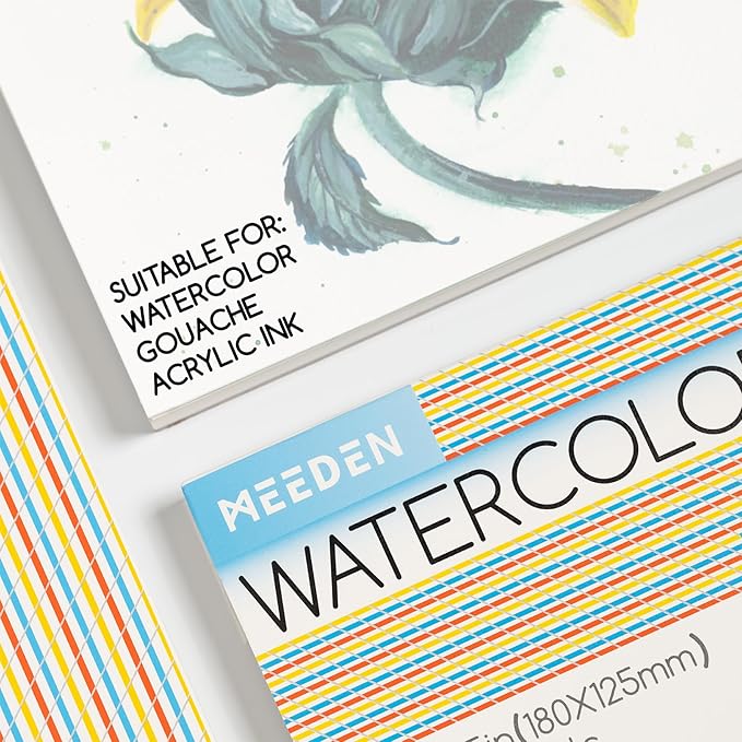 MEEDEN Watercolor Paper Block, 100% Cotton Watercolor Paper Pad of 20 Sheets, 140lb/300gsm, Acid-Free Art Paper for Watercolor, Gouache, Ink and More, 9" x 12" Hot Press