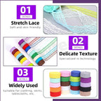 Swpeet 20 Rolls in Total 200 Yards 2.2cm×10 Yards Colorful Lace Ribbon Unilateral Floral Pattern Fabric Lace Ribbon, Lace Trim Ribbon Crafting Lace for Wedding Decorating, Sewing Gift Wrapping