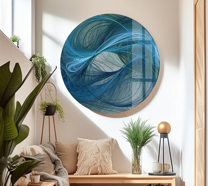 My Photostation.com 20Wx14H'' Blue Energy Abstract Wall Art – Fluid Motion Glass PrintTempered Glass Printing Wall Decor Large Wall Art Wall Hangings