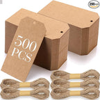Gersoniel 200 Pcs Kraft Paper Gift Tags with String 4.7" x 2.4" Cardboard Price Tag Name Tag Vintage Wedding Birthday Hang Brown Tags with Twine Blank Gift Tag for Wedding Birthday Holiday Art & Craft
