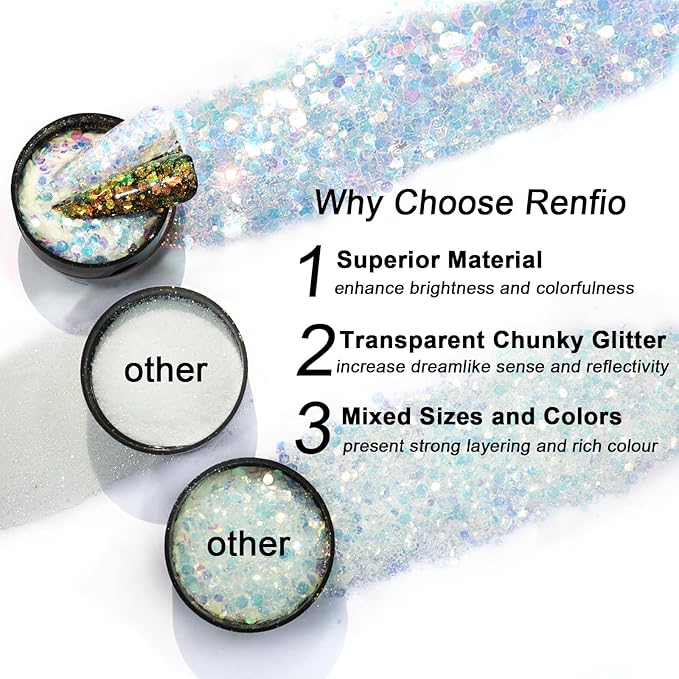 Renfio Opal Chunky Glitter, 1.75oz/50g Glod Glitter, Dreamy High Sparkle Glitter for Crafts Holographic Fine Glitter Mix Iridescent Glitters Flake for Resin Nails Hair DIY Snow Globe - Autumnal Lake