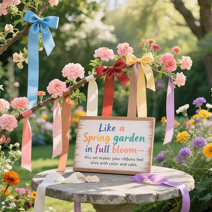 3/8 Double-Faced Satin Ribbon 50 Yards Set,“Morning Meadow”–10 Nature Colored Ribbon Bulk for Gift Wrapping, Crafts, Flower Bouquet, Easter, Wedding, Party Decor, Teacher Kids, Hair & Bows