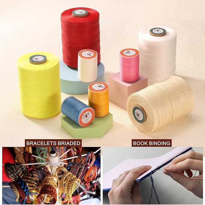 uxcell Round Leather Sewing Waxed Thread, 55m / 60 Yards Wax Polyester String, 0.8mm Waxed Stitching Cord for Leather Crafts, Bookbinding, Bracelets Braided, Dark Purple