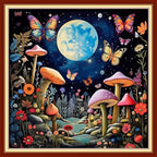 Disxvivy Cross Stitch Stamped Full Embroidery Kits DIY 11CT Cotton Thread Printed DIY Needlepoint Kits Craft Needlework Set Cross-Stitch Stamped Sets-Moon Mushroom 18x18 inch