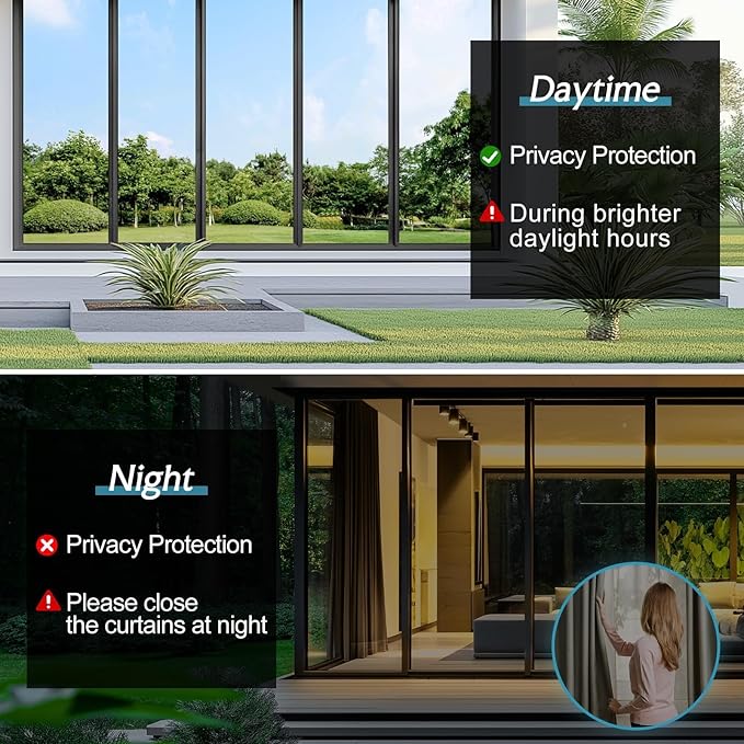 DOWELL One Way Window Privacy Film with 3 Tools Window Tint for Home Sun Blocking Heat Control Anti UV Reflective Mirror Covering See Out Not in for House and Office Black Silver 17.5" X 78.7"