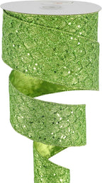HUIHUANG Lime Green Wired Ribbon for Christmas Tree 2.5 inch Lime Green Glitter Diamond Mesh Ribbon for Tree Decoration, Wreaths, Garland, Gift Wrapping, Bows Making, Halloween Decor -10 Yards
