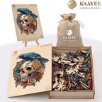 KAAYEE Wooden Puzzles for Adults, 3D Visual Effect Raven & Mechanical Skull Wooden Jigsaw Puzzle Unique Shape Wood Puzzle Adult, 3D Effect Flat Puzzle Birthday Family Games (L-13.4 * 11.9in-240pcs)