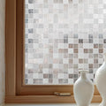 Window Privacy Film Decorative for Front Door, Bathroom Static Cling Stained Glass Sticker Opaque Heat Control UV Blocking Non-Adhesive for Home Windows,Cube