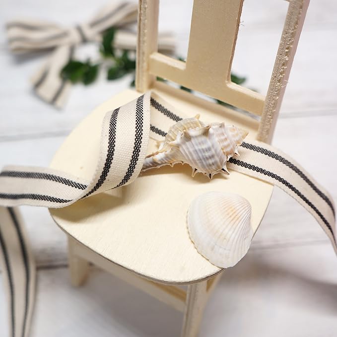 CT CRAFT LLC Ivory Cotton Black Stripes Ribbon 1" x 10 Yards for Home Décor Gift Present Wrapping DIY Crafts Birthday Wedding Bouquet Christmas