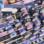 32 Rolls Washi Tape Set, Gold Foil Galaxy Decorative Masking Tape Constellation, Stars, Celestial, Adhesive Tape for Bullet Journal, Diy Craft, Scrapbooking Supplies, Gift Wrapping, Party Decoration