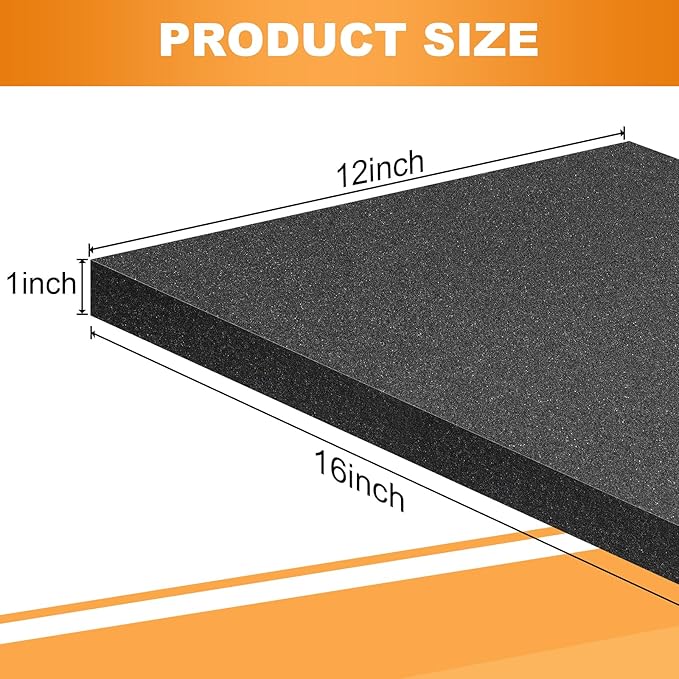 Eunice 8Pcs Polyurethane Foam Sheets - 16 x 12 x 1 Inch Cuttable Foam Inserts for Cases, Packing Foam Pads for Tool Box, Camera Storage and Crafts