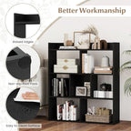 Giantex 7 Cubes Bookshelf, Free-Standing Wooden Bookcase, 4 Tier Home Display Shelf, Horizontal Storage Unit w/Anti-Toppling Devices, Open-Back Display Rack for Study, Living Room (1, Black)