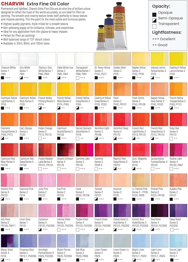 Charvin Extra Fine Professional Artist Oil Paint Set of 9 Earth Tones - 20ml - Triple-Milled for Smoothness, Rich Texture, Poppy Oil-Based, Light-Fast, Handmade Oil Color Paints for Professionals