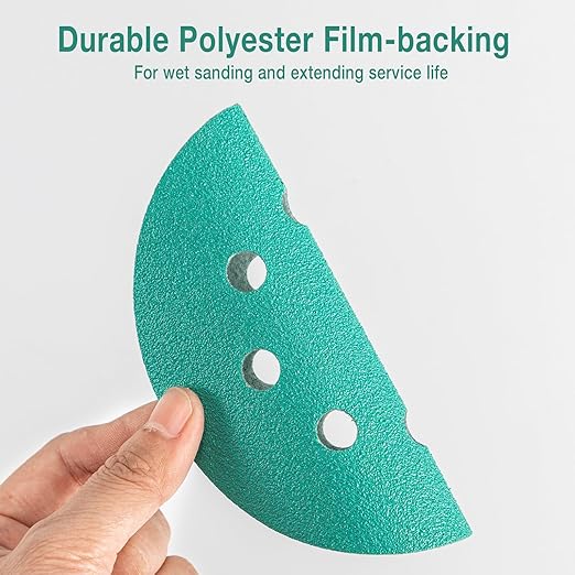 5-Inch 8-Hole Wet Dry Sanding Discs 150 Grit, Polyester Film Backed Heavy-Duty Hook and Loop Sandpaper for Random Orbital Sander, 50-Pack