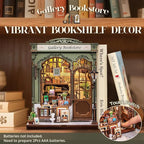 Cutefun Book Nook Kit - DIY Miniature Dollhouse Kit for Adults and Teens, 3D Wooden Puzzle Library Mini House Building Kit with LED Bookshelf Insert Decor Creative Gifts (Gallery Bookstore)