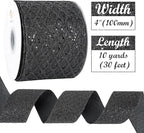 HUIHUANG Black Glitter Wired Ribbon 4 inch Black Christmas Tree Ribbon Diamond Mesh Wire Ribbon for Tree Decorations, Wreaths, Garland, Large Bows Making, Halloween Decor -10 Yards