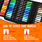 48 Colors Acrylic Paint Markers, Dual Tip with Fine Tip and Brush Tip Pens for Stone, Wood, Calligraphy, Canvas, Ceramic, Metal, Glass, Rock Painting, DIY Crafts Art Supplies Kit