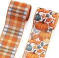 2 Rolls Fall Pumpkin Craft Ribbons for Wreath Bows, 2.5"×10 Yards Thanksgiving Wired Edge Ribbon Orange Burlap Autumn Leaves Wired Ribbons for Crafting Sewing Supplies