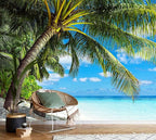 AFZEVEB-Beach Wall Mural Tropical Palm Tree Landscape Wallpaper for Bedroom 114"x74"(Not Peel and Stick)