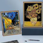Scratch Art Painting 4 Pcs Vincent Van Gogh Scratch Rainbow Paper Set for Adults and Kids, DIY Sketch Card Engraving Craft Night View Scratchboard with 4 Tools - Cafe Terrace, Sunflowers, Starry Night