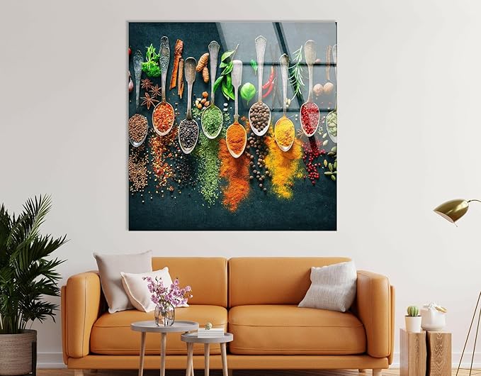 My Photostation.com 28Wx18H'' Spoon Spices Glass Wall ArtTempered Glass Printing Wall Decor Large Wall Art Wall Hangings