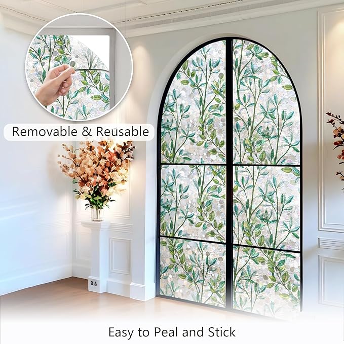 LEMON CLOUD Window Privacy Film, Stained Glass Window Film, Decorative Rainbow Window Clings, Static Cling Non Adhesive Door Stickers, Anti-UV Sun Blocker Heat Control for Home 23.6 x 157.4 inches