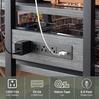 AV Media Stand with Outlets, Stereo Stands and Racks with Vinyl Storage, Stereo Stand with Record Storage, Audio Stereo Rack Cabinet, Turntable Console Stand with LED lights, 4 Tiers, Walnut Grey