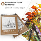 iBayam 9" x 12" Sketch Book Set, 2-Pack Spiral Bound Drawing Paper, 200 Sheets (68lb/100gsm) Premium Sketchbook, Acid-Free Art Drawing Painting Sketching Pad Supplies for Kids, Teens, Adults, Artists