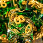 OUKELANWO Magic Lord Rings DND Dice Set with Box, 7Pcs Resin LOTR D&D Dice Set for Role Playing Game, Green Gold Dungeons Dragons D and D Sharp Edge Dice D20 D12 D10 D8 D6 D4