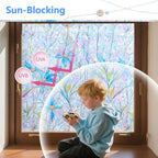 FINNEZ Window Privacy Film Stain Glass Film Flowers Rainbow Window Film Window Clings Non-Adhesive Reusable Decorative for Home（Blue Lotus，45.2 Inch x 6.5 Feet）
