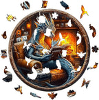 Wooden Puzzles for Adults, Dragon Family Night Reading Wooden Jigsaw Puzzle 450 PCS Unique Shape Wood Puzzle Adult, 3D Visual Effect Flat Puzzle Birthday Family Games (XL-17.3 * 17.3in)