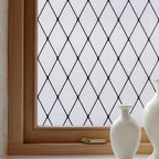Window Privacy Film Decorative for Front Door, Bathroom Static Cling Stained Glass Sticker Opaque Heat Control UV Blocking Non-Adhesive for Home,Black Grid 35.4 x 78.7 inches