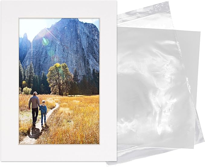 6x8 Mat for 8x10 Frame - Precut Mat Board Acid-Free Show Kit with Backing Board, and Clear Bags White 6x8 Photo Matte Made to Fit a 8x10 Picture Frame Matboard for Framing, Pack of 1 Mat