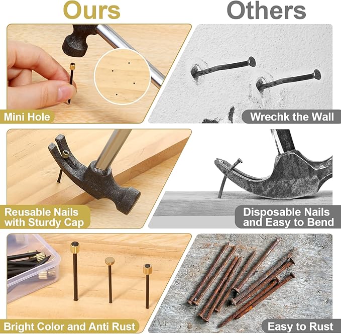 90PCS Picture Hanging Nails, 3 Sizes Wall Decorative Nails for Hanging Pictures Frame Kit Hanging Hardware Tool Hangers for Claw Drywall Nails (Small Medium Large Nails)