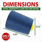 Mandala Crafts 4 Pack of Serger Threads Cones Spools - 20S/2 24000 Yards Polyester Denim Threads for Sergers Machine and Overlock Quilting Sewing Machine