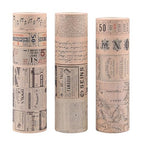 Dizdkizd Washi Tape Set, 12 Rolls Antique Masking Tape Washi Tape Map Newspaper Vintage Stickers Scrapbook Decorative Tape Bullet Journal Supplies Brown Junk Journal Supplies
