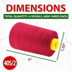 Mandala Crafts 4 Pack of Serger Threads Cones Spools - 40S/2 24000 Yards Polyester Cranberry Threads for Sergers Machine and Overlock Quilting Sewing Machine