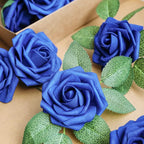 AmyHomie Artificial Flower Royal Blue Rose 25pcs Real Looking Fake Roses w/Stem for DIY Wedding Bouquets Centerpieces Arrangements Party Baby Shower Home Decorations