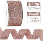 HUIHUANG Rose Gold Glitter Wired Ribbon for Christmas Tree 2.5 inch Rose Gold Diamond Mesh Ribbon for Tree Decoration, Wreaths, Garland, Gift Wrapping, Bows Making, Home Decor -10 Yards