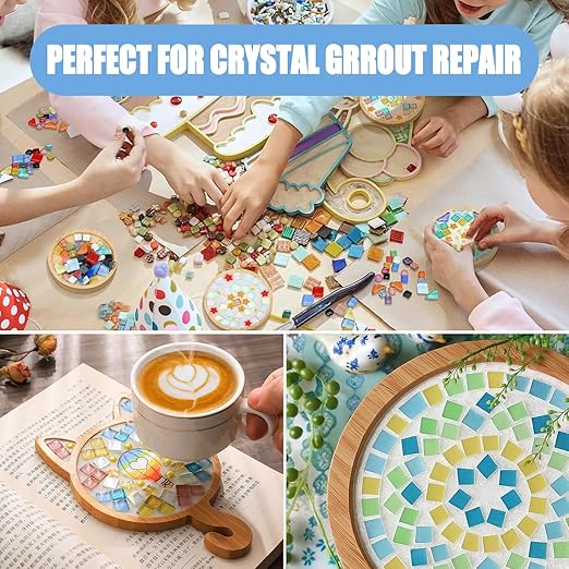 Mosaic Crystal Grout, Mosaics Tile Tools, Mosaic Tile Accessories – Essential for Handmade Grouting and Perfect for DIY Craft Projects (White, 8.8oz)