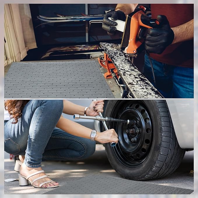Hoolerry Oil Absorbent Pads Weight Dimpled Pad Garage Accessories Water Absorbent Mat Oil Spill Mat for Absorbing Protecting Home Garage Basement(15 x 19.7 Inch,Gray,200 Pcs)