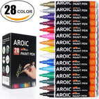 AROIC Paint Markers, 28 Colors Oil-Based Waterproof Paint Marker Pen Set.Quick Dry and Permanent Painting Markers Set for Rock, Wood, Metal, Plastic, Glass, Canvas, Ceramic & More! Safe and odorless.