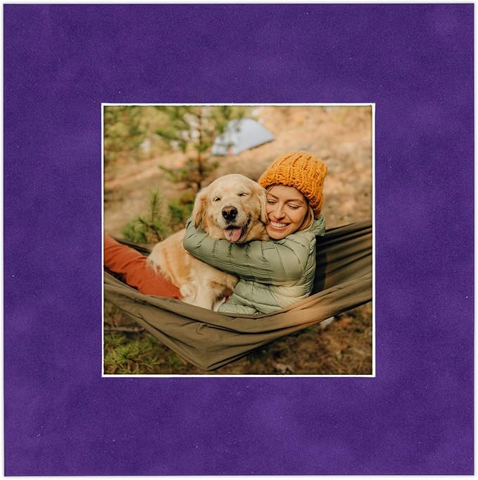 8x10 Mat Bevel Cut for 5.5x8.5 Photos - Acid Free Purple Crocus Suede Precut Matboard With Backing Board and Crystal Clear, Self Seal Photo Mat Bag - For Pictures, Photos, Framing - 4-ply Thickness